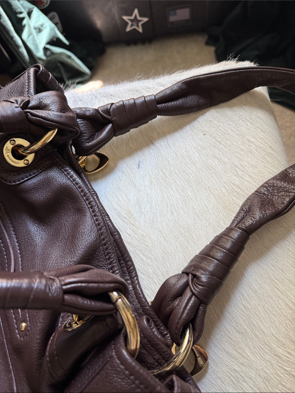 b. makowsky Dark Brown Leather Shoulder Tote with Gold Hardware - Picture 7 of 10